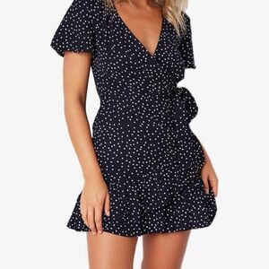 Amazon Navy and White Polka Dot Mini Dress